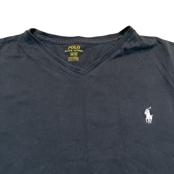 Polo Ralph Lauren Men’s Medium T Shirt Navy Blue Short Sleeve V Neck Logo - Picture 1 of 7
